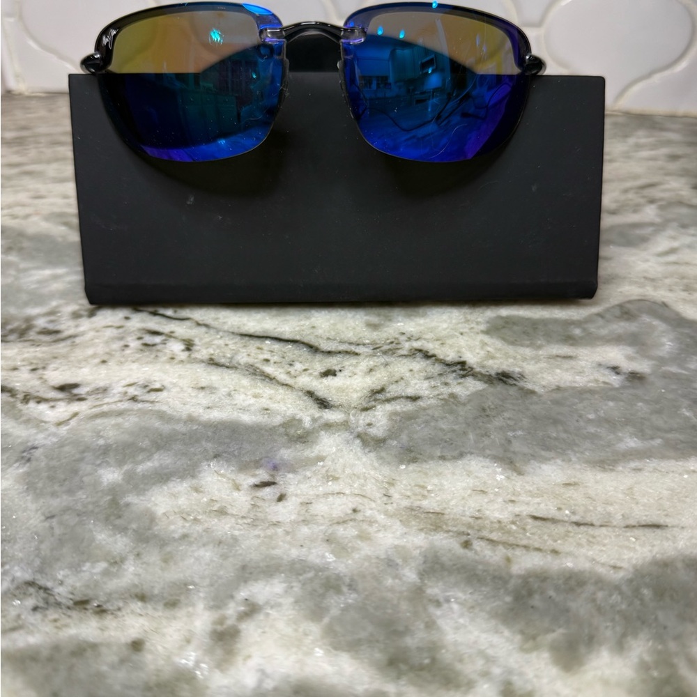 Maui Jim Black Frame Sunglasses with Blue Lenses
